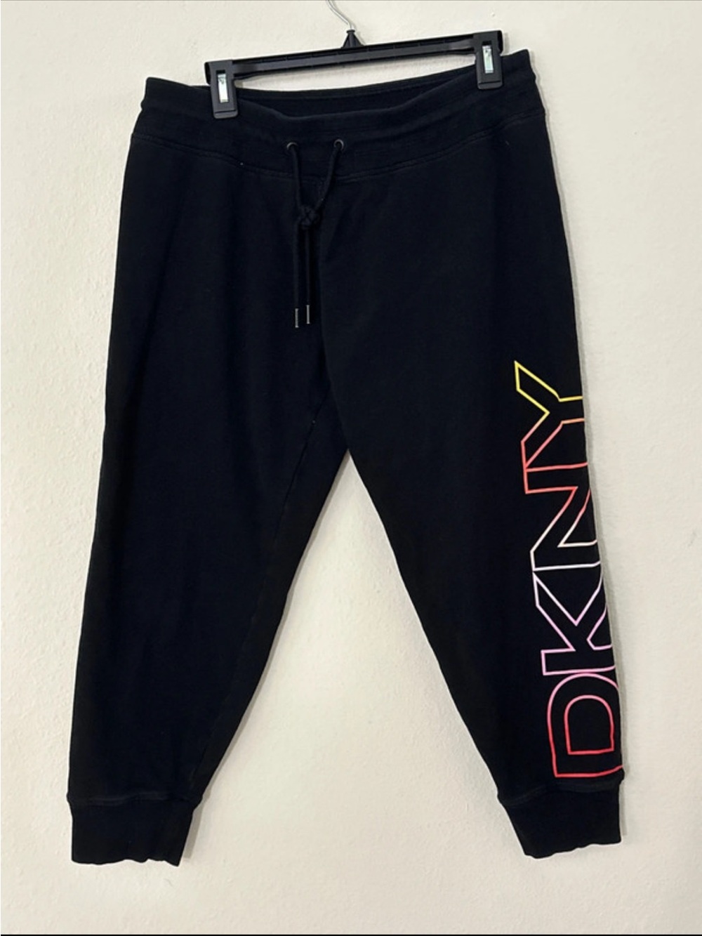DKNY Black Joggers with Rainbow Outline Logo